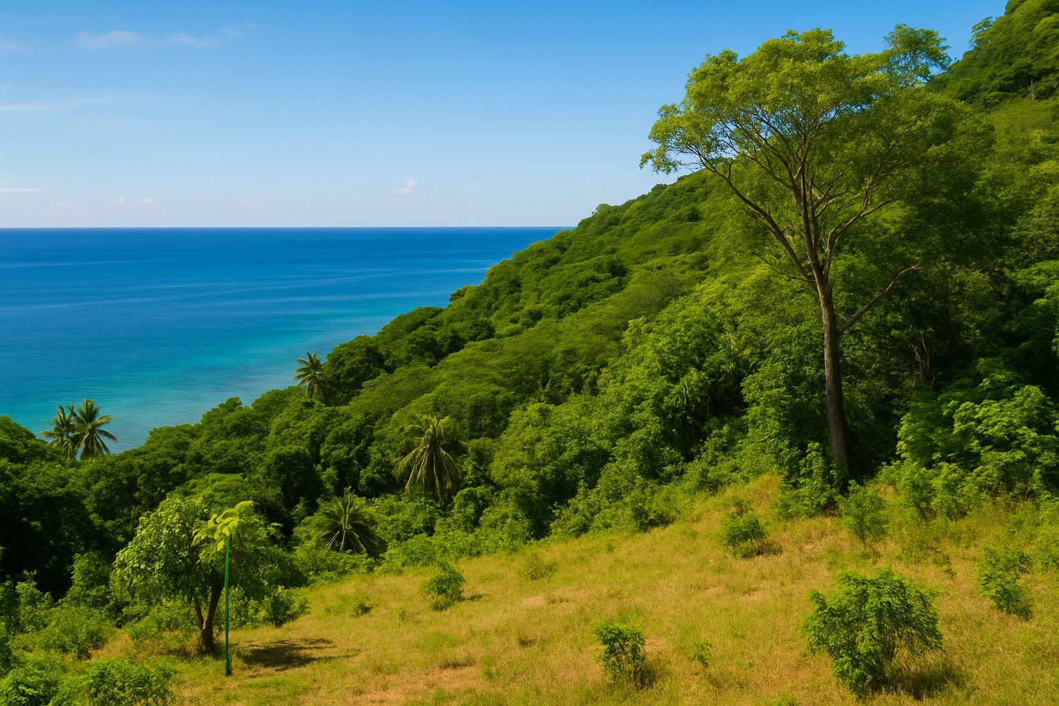 Hillside lot with sea view and tropical vegetation on Roatán’s East End.