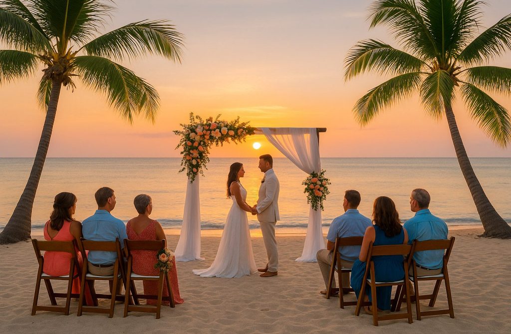 Affordable beach wedding ceremony setup in Roatán Bay Islands Honduras