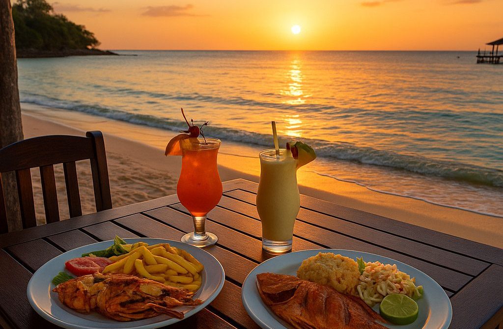 Beachfront restaurant in Roatán Bay Islands Honduras with seafood and ocean view